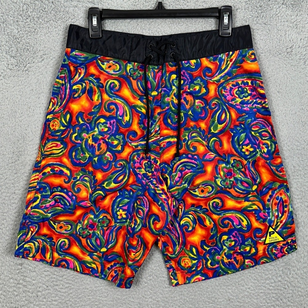 Vintage Ralph Lauren Polo Sport Boardshorts Men 32 Multi Paisley Swim Trunks EUC